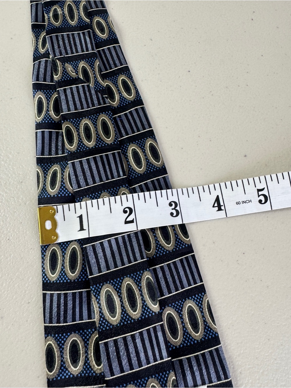 Gianfranco Silk Necktie Navy Geometric Stripe Designer Classic Tie Party - Picture 8 of 12